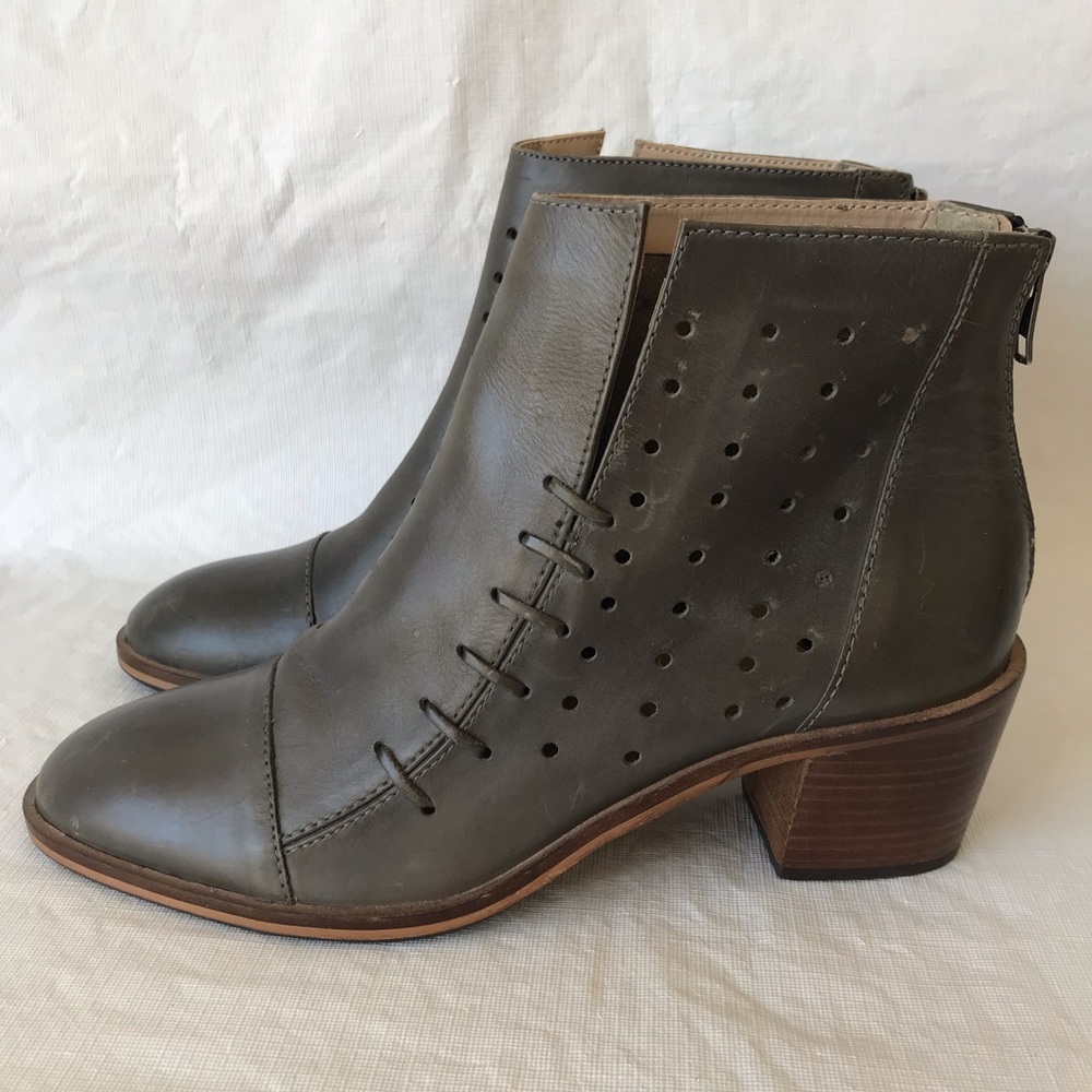 Journee Perforated Grey Heeled Ankle Booties